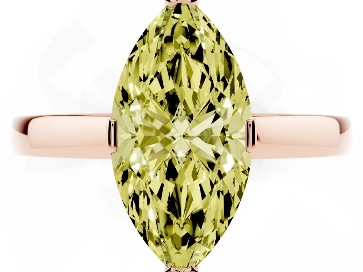 Fancy Yellow Marquise Cut Cut Solitaire Ring with Four-Prong Setting and Classic Band Rose gold