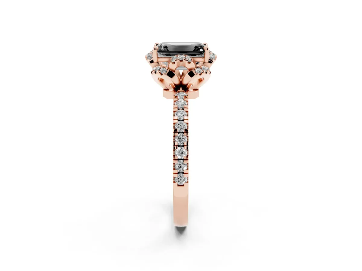 Fancy Black Emerald Cut Diamond Halo Pave Band with Four-Prong Setting Rose gold