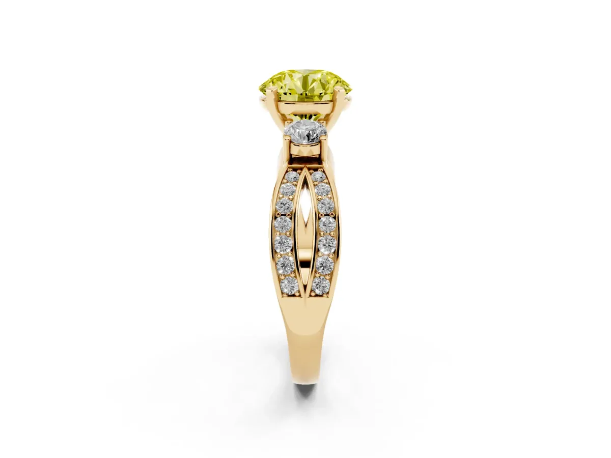 Fancy Yellow Three-Stone Round Cut Cut Diamond Twist Band with Prong Setting Yellow gold
