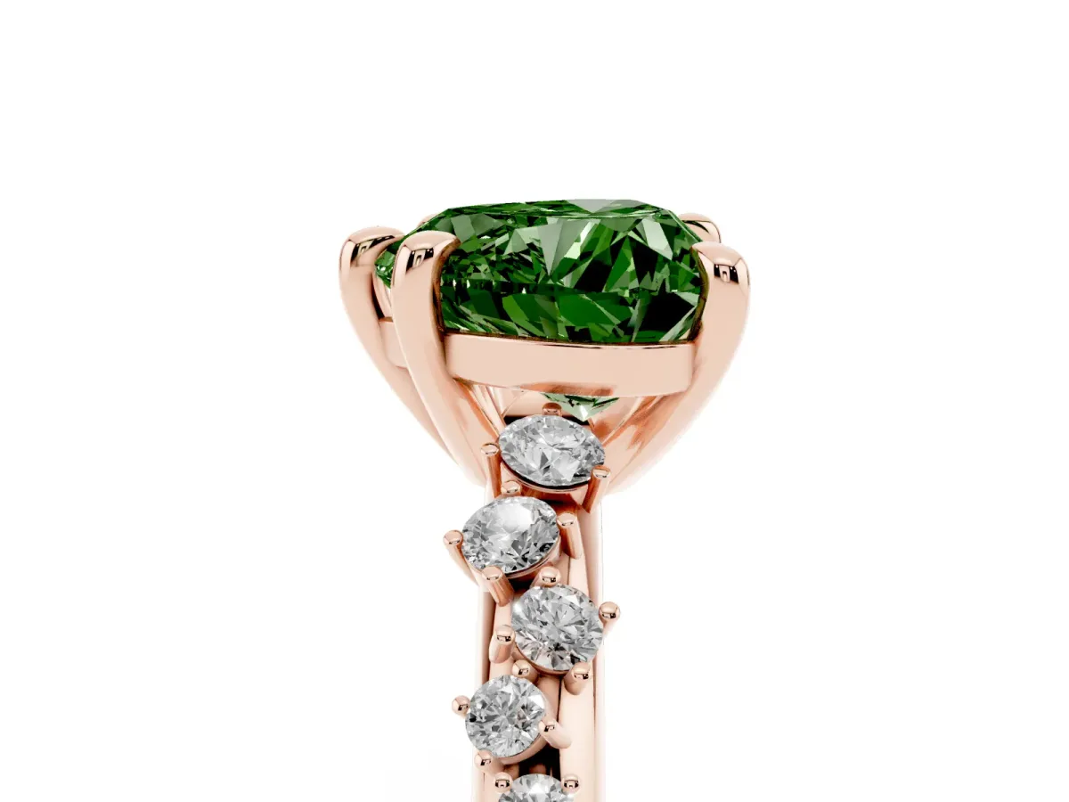 Fancy Green Heart Cut Cut Diamond Vine Band with Four-Prong Setting Rose gold