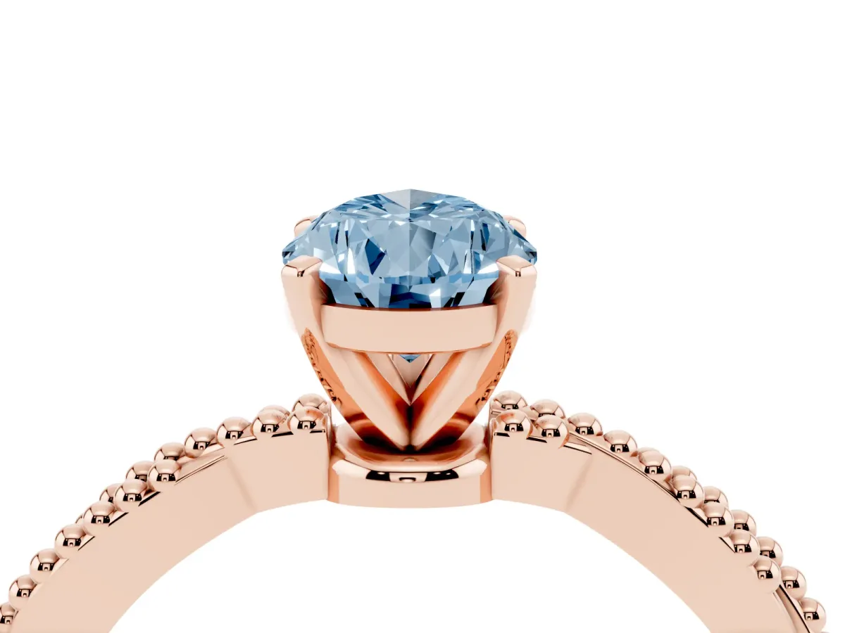 Fancy Blue Pear Cut Solitaire Twisted Band with Bead Prong Setting Rose gold