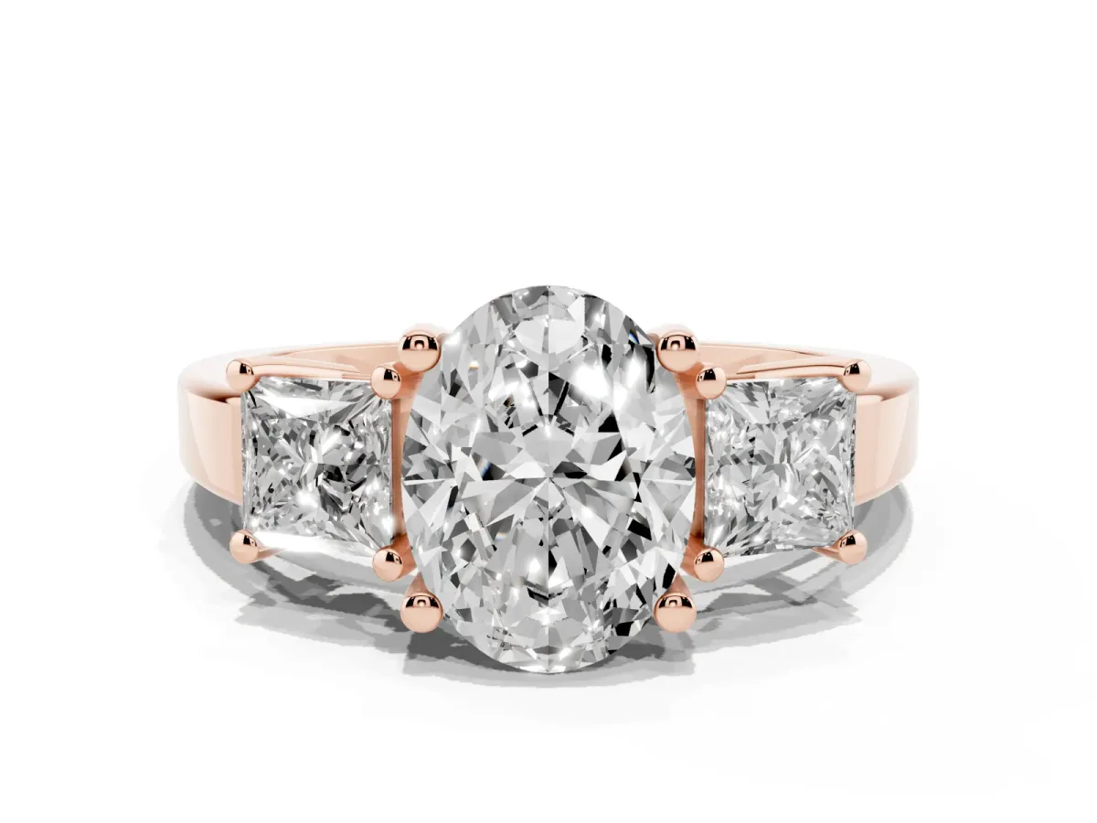 Three-Stone Oval Cut Cut Solitaire Ring with Prong Setting Rose gold