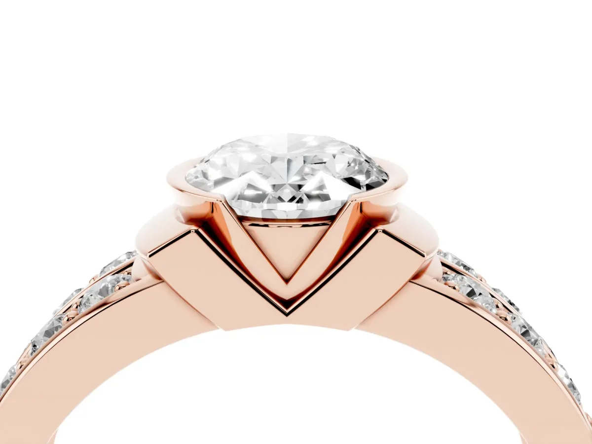 Oval Cut Brilliant Diamond Channel Set Wide Band Ring with Bezel Setting Rose gold