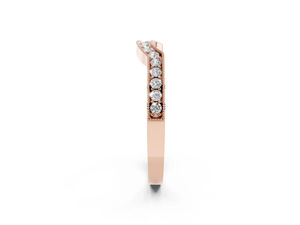Curved Round Diamond Band with Milgrain Pavé Setting Rose gold