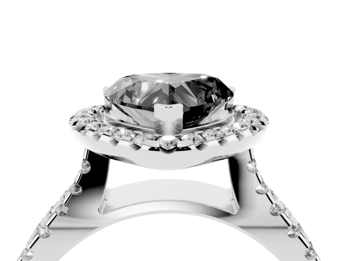 Fancy Black Heart Cut Diamond Halo Ring with Split Shank Pavé Band and Prong Setting White gold