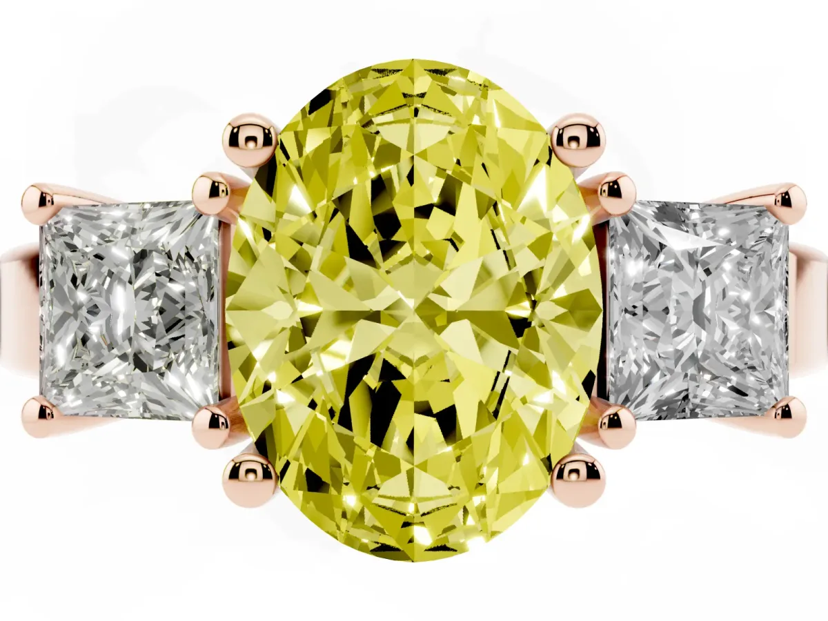 Fancy Yellow Three-Stone Oval Cut Cut Solitaire Ring with Prong Setting Rose gold
