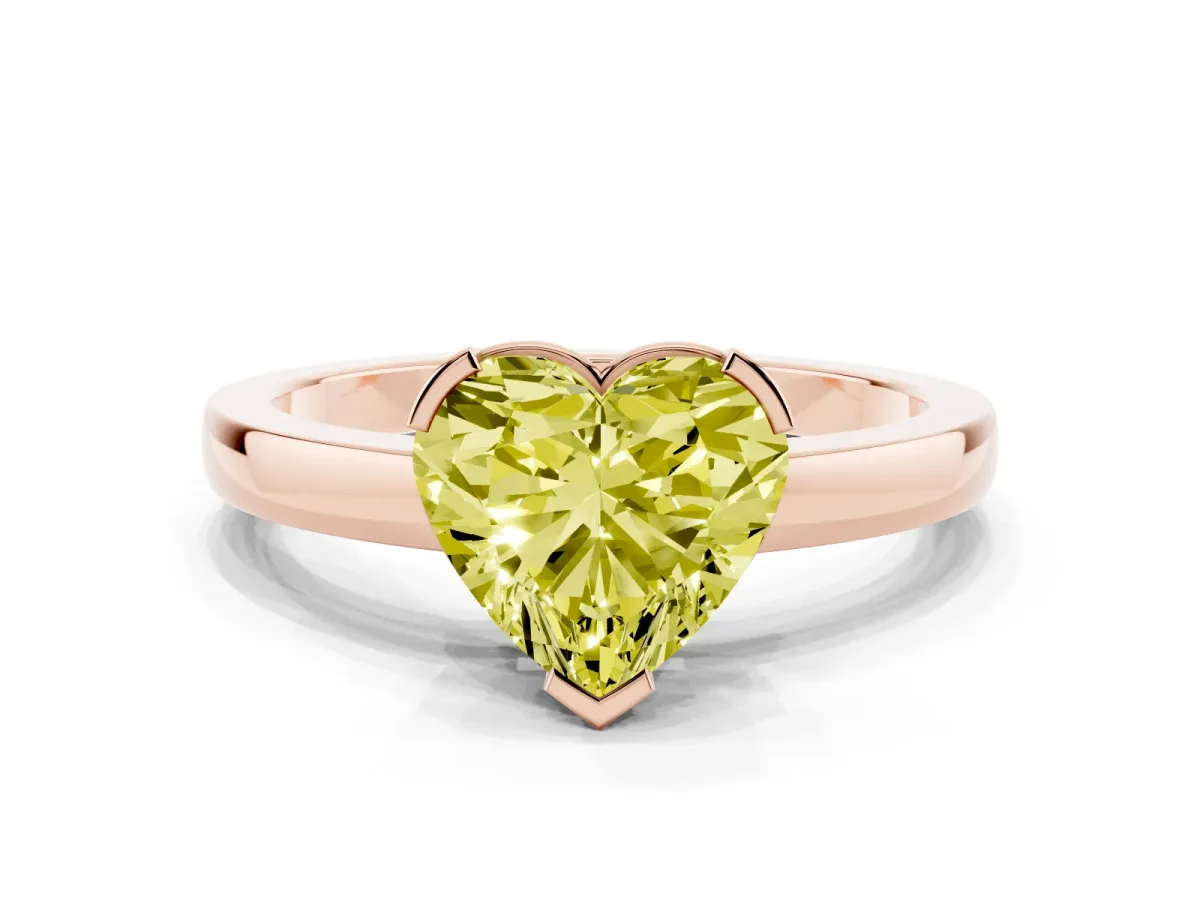 Fancy Yellow Heart Cut Cut Solitaire Ring with Four-Prong Setting and Classic Band Rose gold