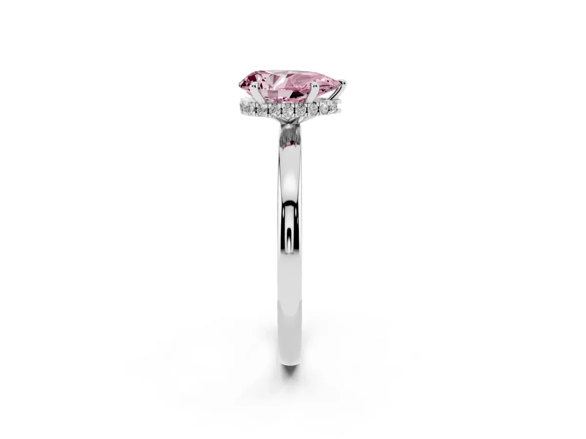 Fancy Pink Pear Cut Solitaire Engagement Ring with Cathedral Band and Four-Prong Setting Silver
