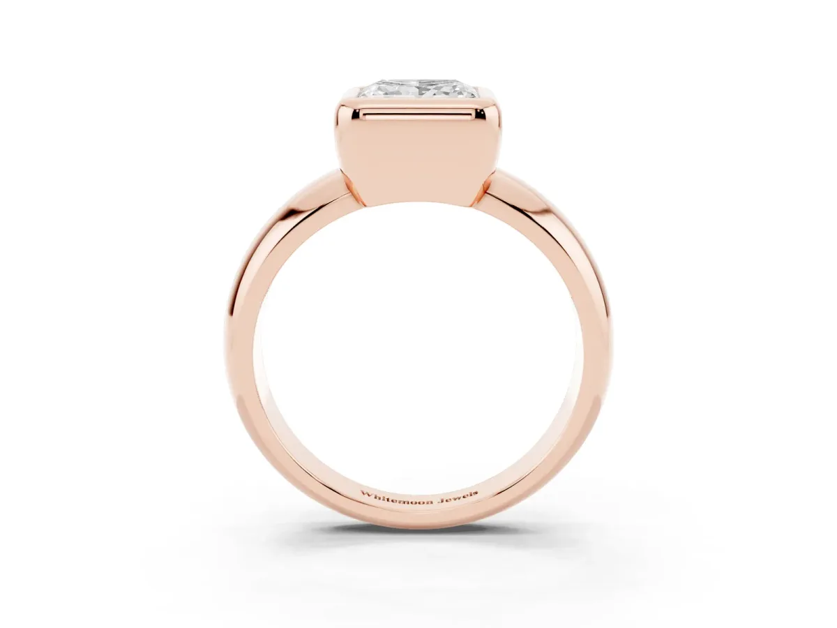 Bezel Set Princess Cut Solitaire Ring with Wide Band Rose gold