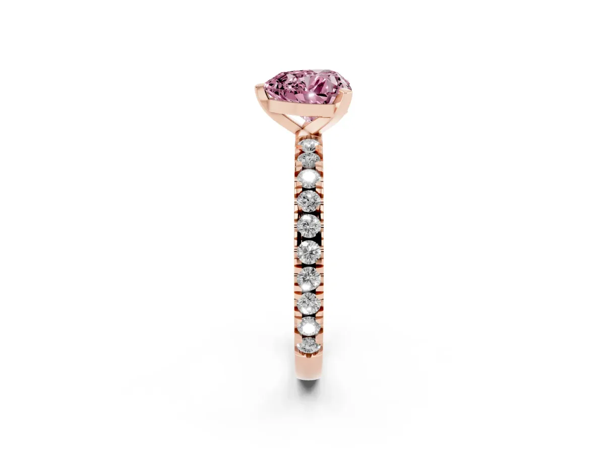 Fancy Pink Heart Cut Diamond Pavé Band Solitaire with Four-Prong Setting Rose gold