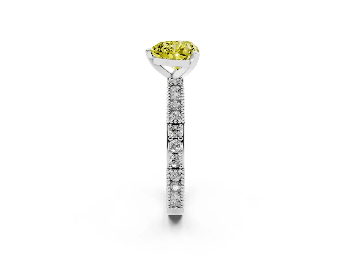 Fancy Yellow Heart Cut Solitaire with Pavé Band and Four-Prong Setting Silver