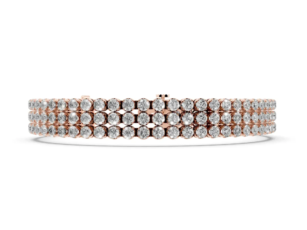 Three-Row Round Diamond Tennis Bracelet with Bezel Setting Rose gold