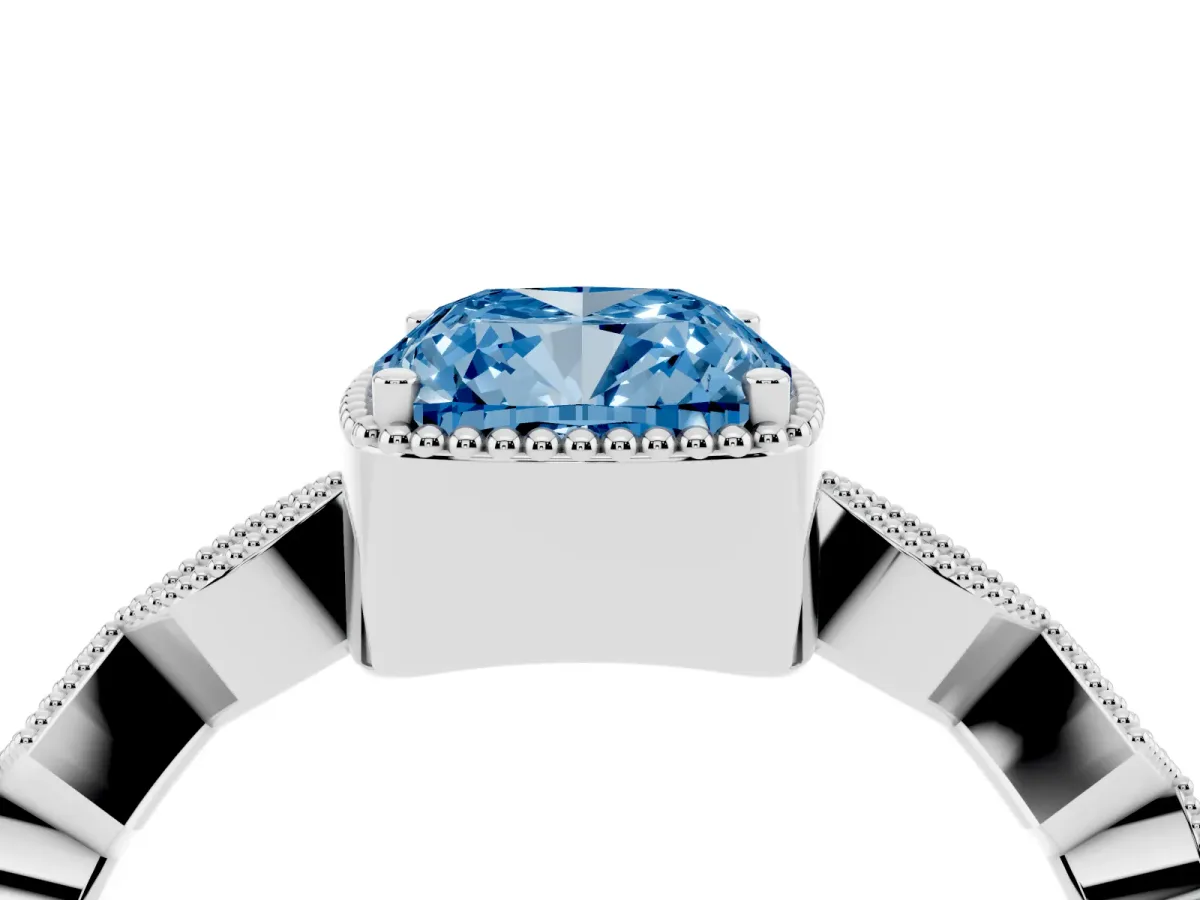 Fancy Blue Cushion Cut Milgrain Marquise Diamond Twist Band Ring Silver