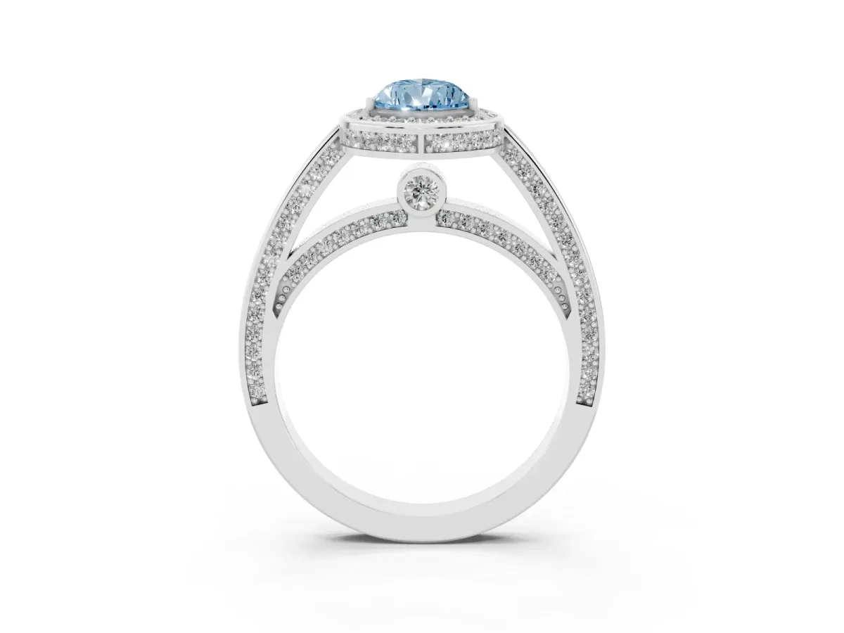 Fancy Blue Pear Cut Cut Halo Pave Split Shank Prong Setting Ring Platinum