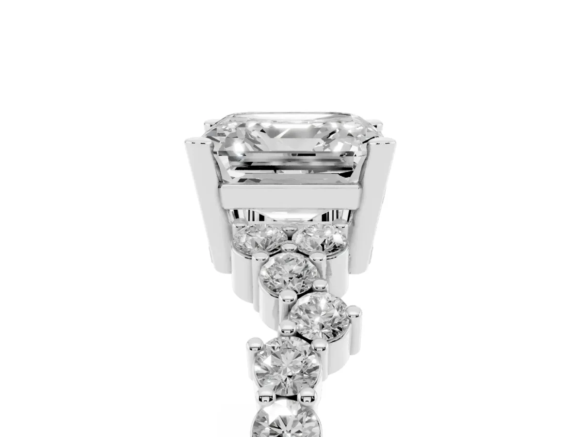 Asscher Cut Diamond Scattered Round Accent Ring with Prong Setting White gold