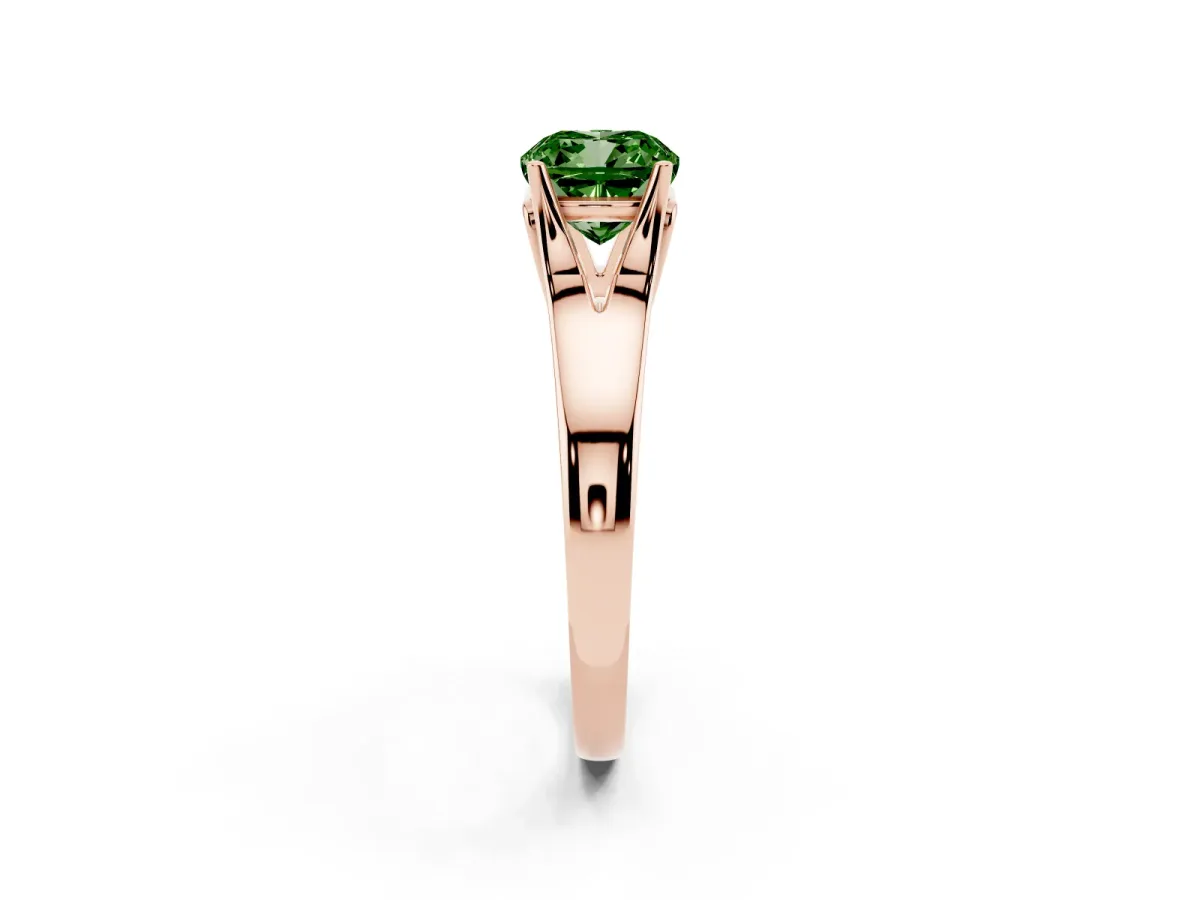 Fancy Green Cushion Cut Solitaire Diamond Ring with Cathedral Band and Four-Prong Setting Rose gold