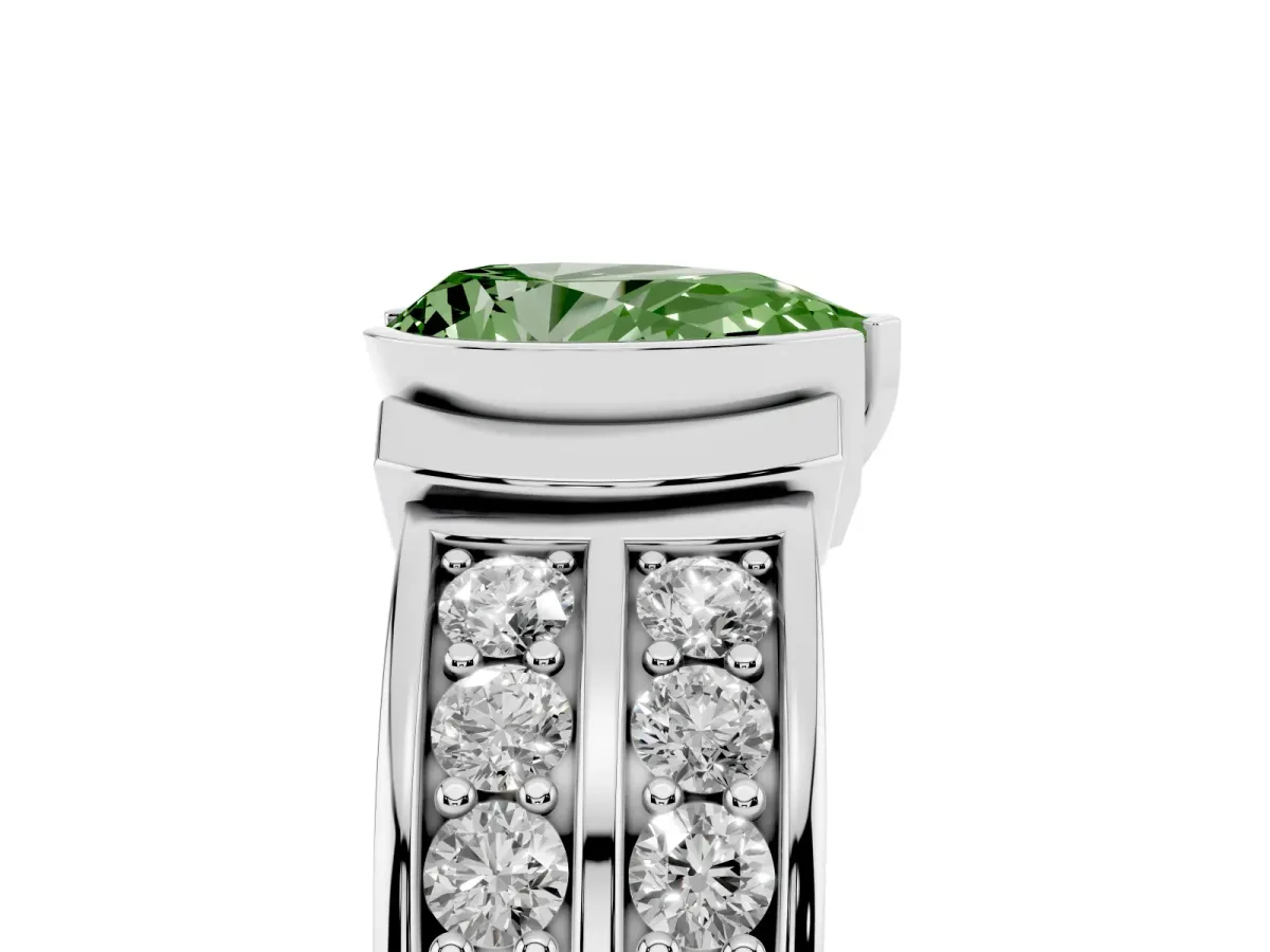 Fancy Green Pear Cut Brilliant Diamond Channel Set Wide Band Ring with Bezel Setting Platinum