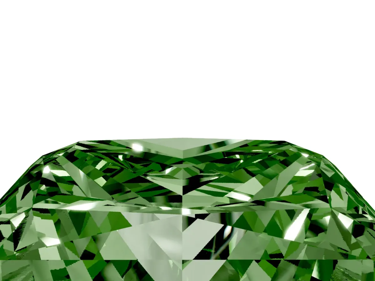 Fancy Green Princess Cut Halo Diamond Ring with Milgrain and Bezel Accents on a Split Shank Band Yellow gold
