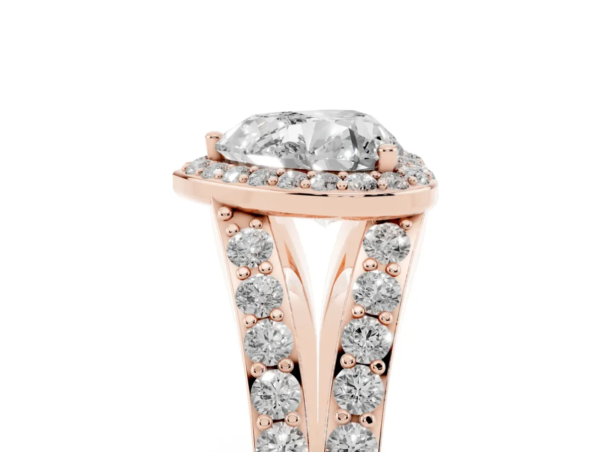 Heart Cut Diamond Split Shank Halo Ring with Four-Prong Setting Rose gold