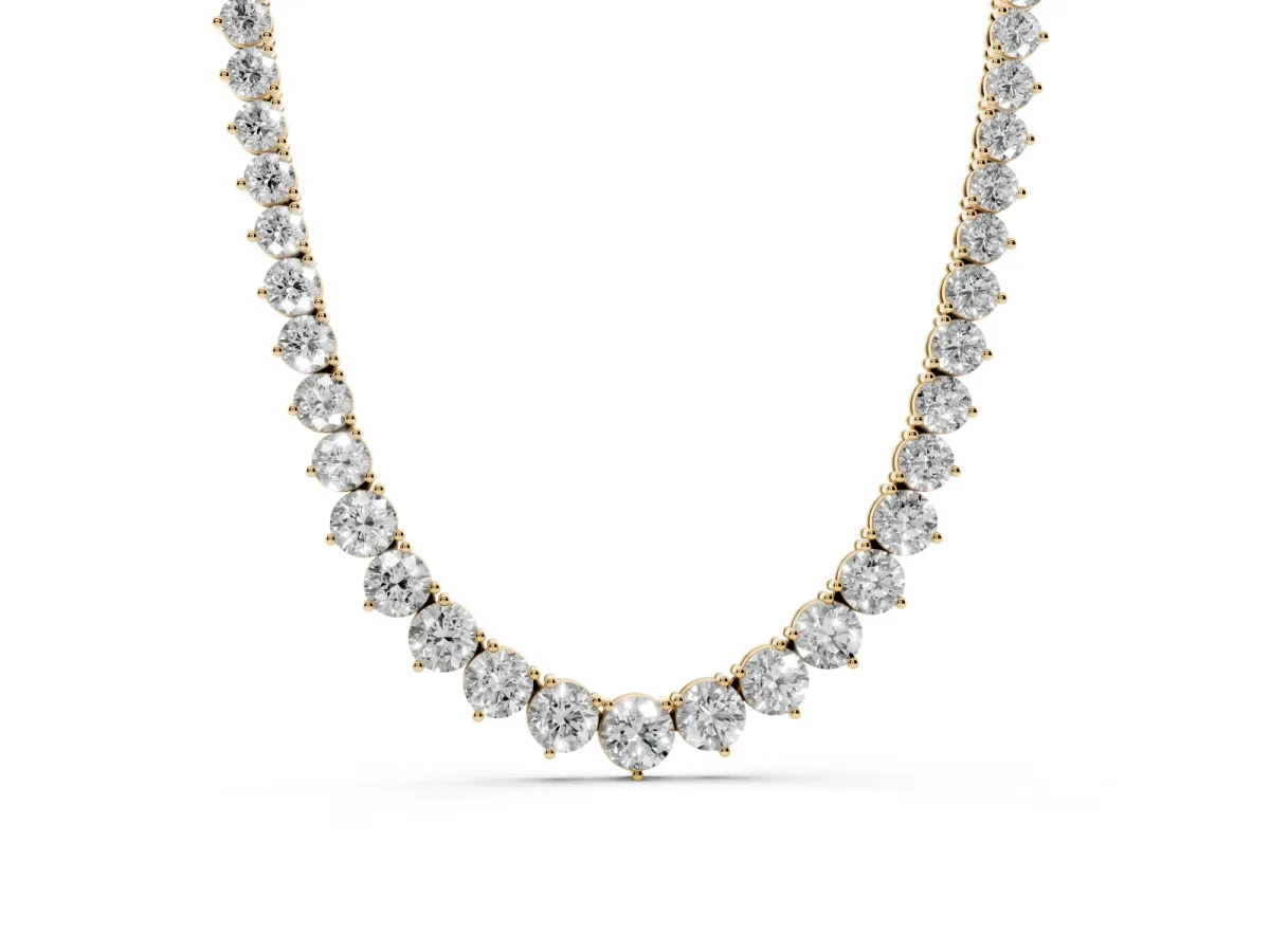 Round Diamond Tennis Necklace with Three-Prong Setting Yellow gold
