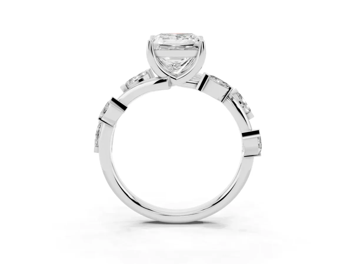 Princess Cut Solitaire Twisted Band Marquise Accent Prong Setting Ring Platinum