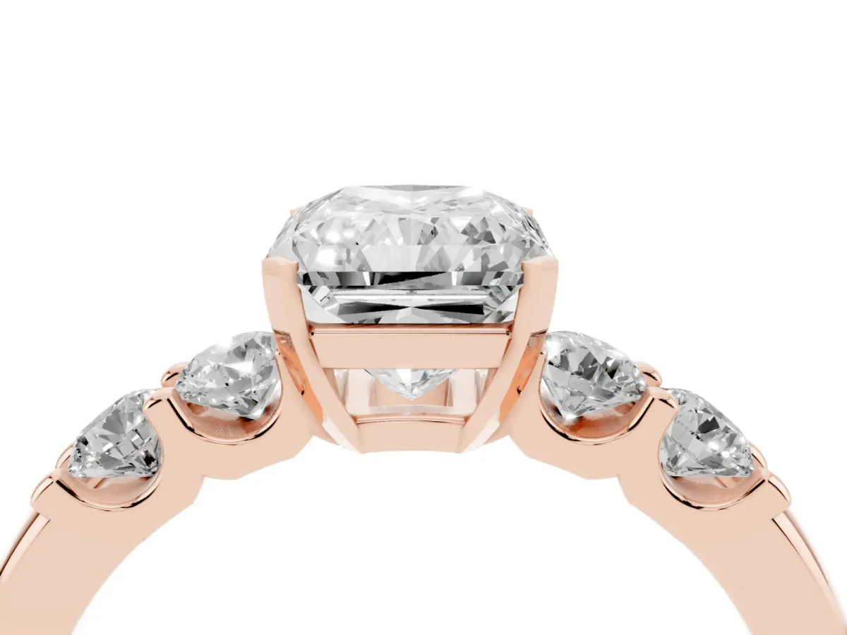 Radiant Cut Brilliant Cut Diamond Five-Stone Prong Set Engagement Ring with Channel Band Rose gold