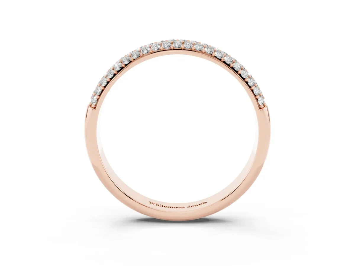 Three-Row Pave Round Diamond Eternity Band with Shared Prong Setting Rose gold