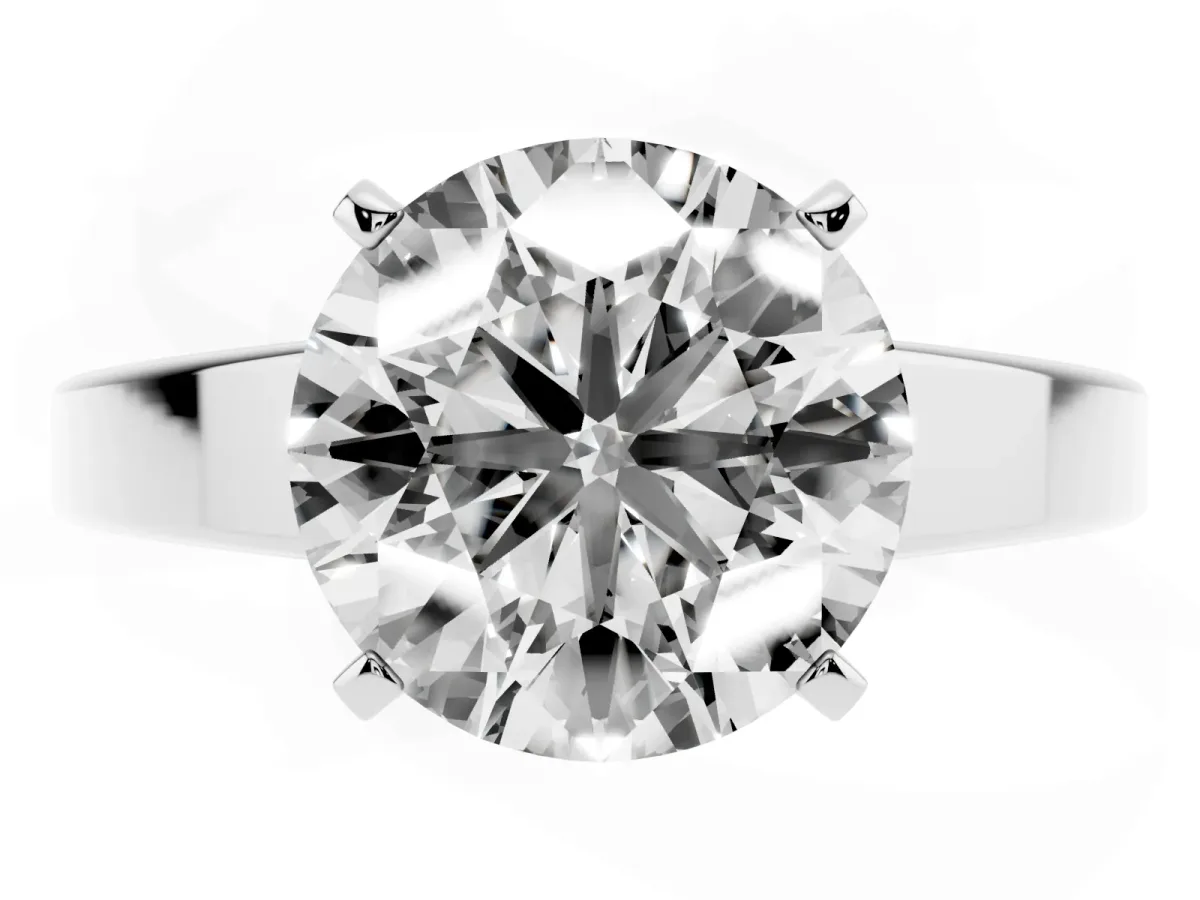Round Cut Solitaire Engagement Ring with Four-Prong Setting and Tapered Band White gold