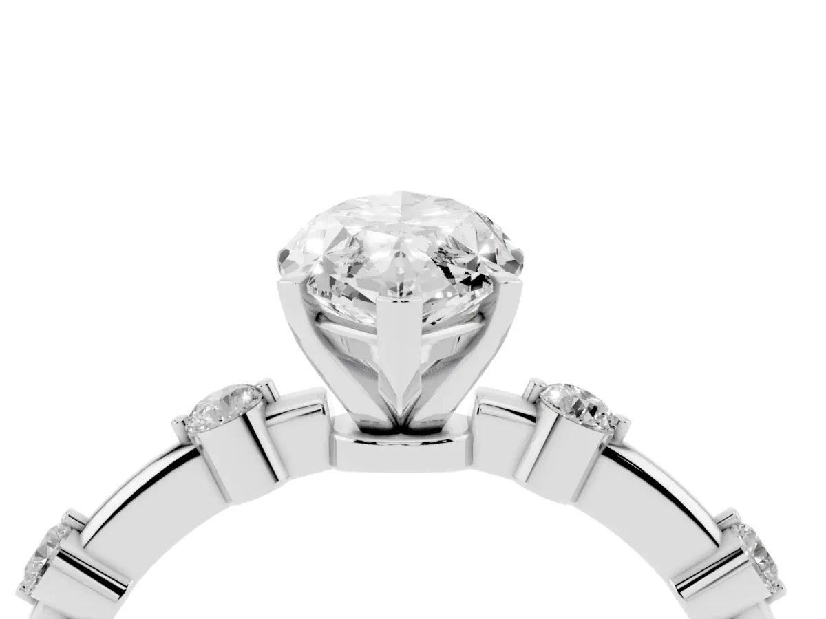 Marquise Cut Solitaire Diamond Ring with Bezel Set Side Stones and Prong Setting Silver