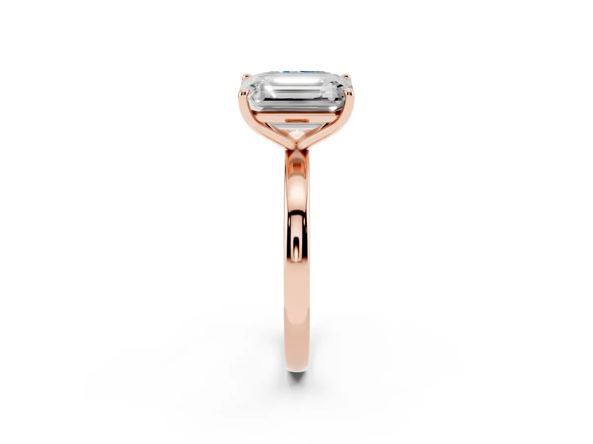 Fancy Blue Radiant Cut and Emerald Cut Toi Moi Ring with Prong Setting Rose gold