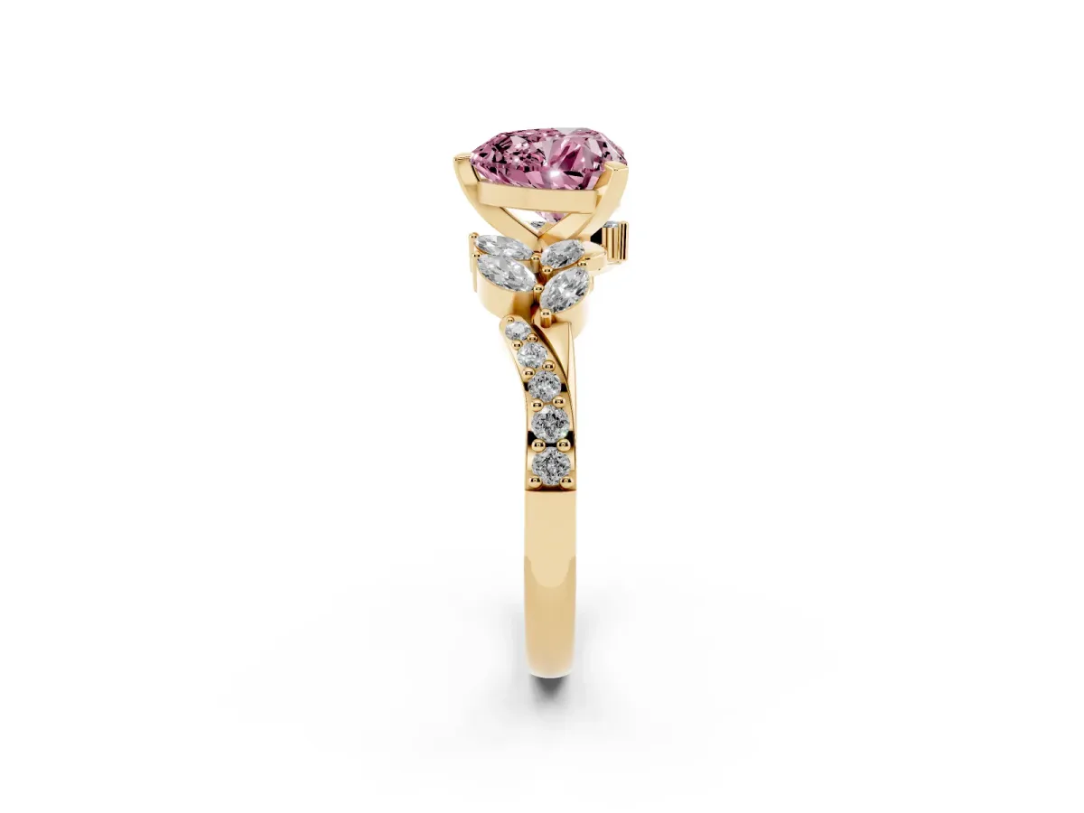 Fancy Pink Heart Cut Solitaire Marquise Twist Band with Six-Prong Setting Yellow gold