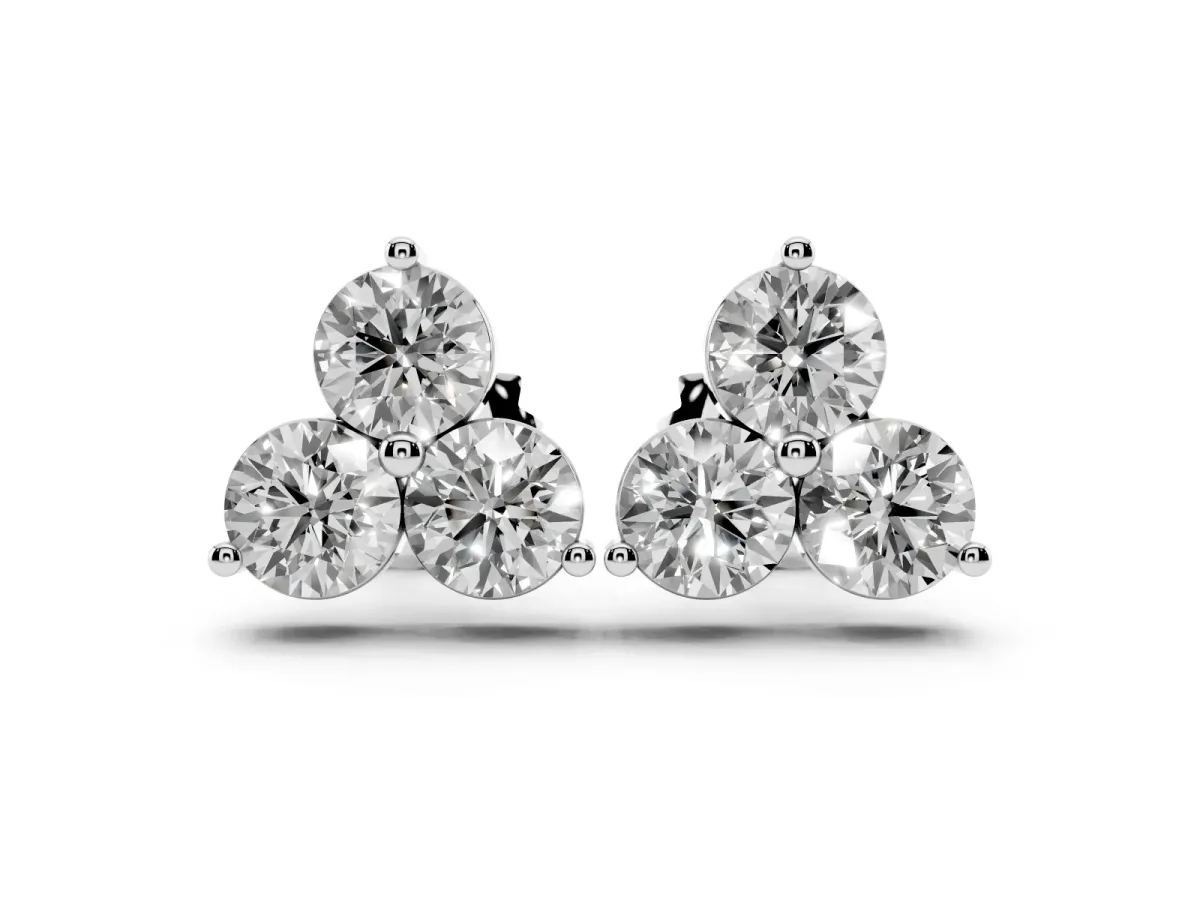 Triangular Cluster Round Diamond Stud Earrings with Prong Setting Silver