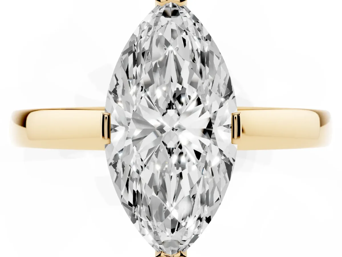 Marquise Cut Cut Solitaire Ring with Four-Prong Setting and Classic Band Yellow gold