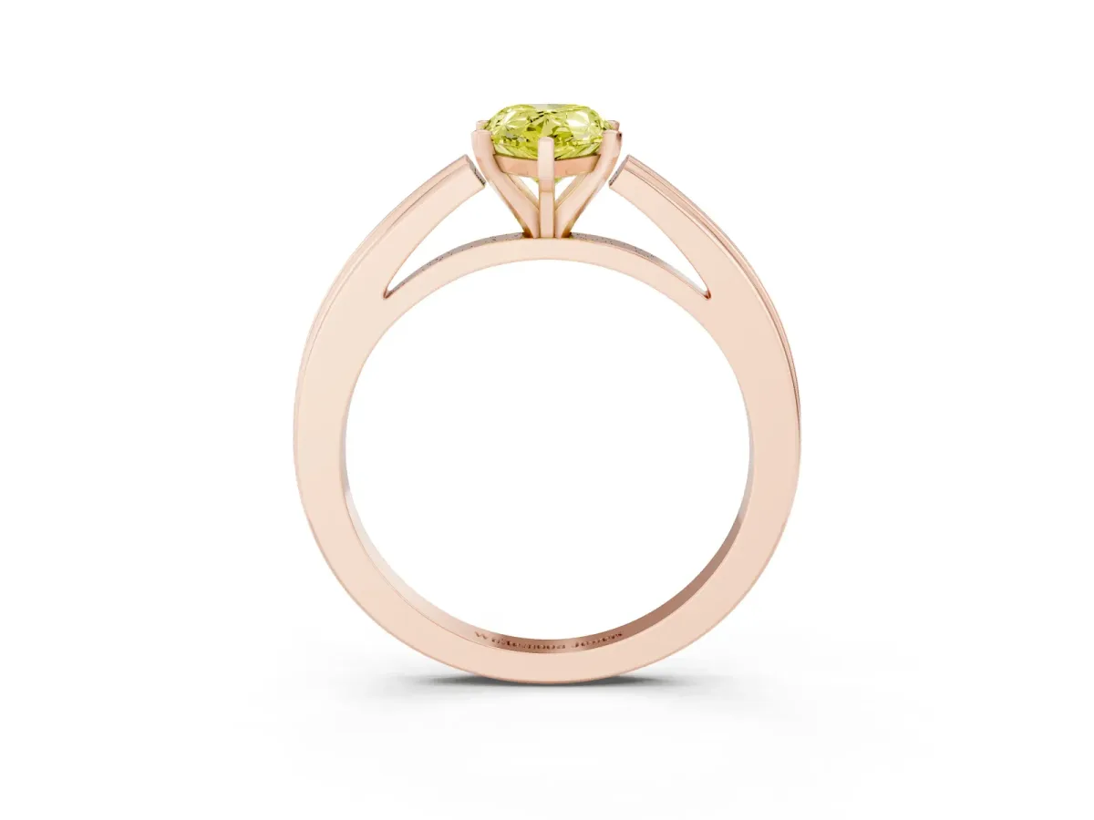 Fancy Yellow Pear Cut Solitaire Diamond Ring with Four-Prong Setting and Classic Band Rose gold