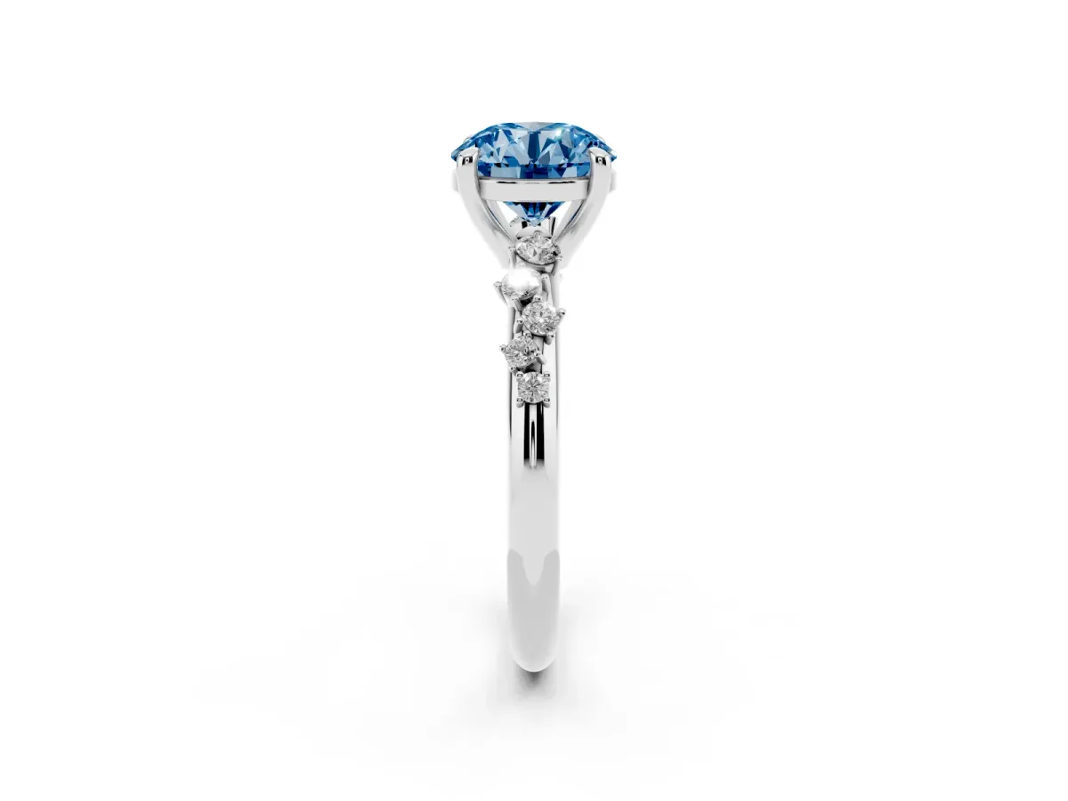 Fancy Blue Round Cut Cut Diamond Vine Band with Four-Prong Setting Platinum