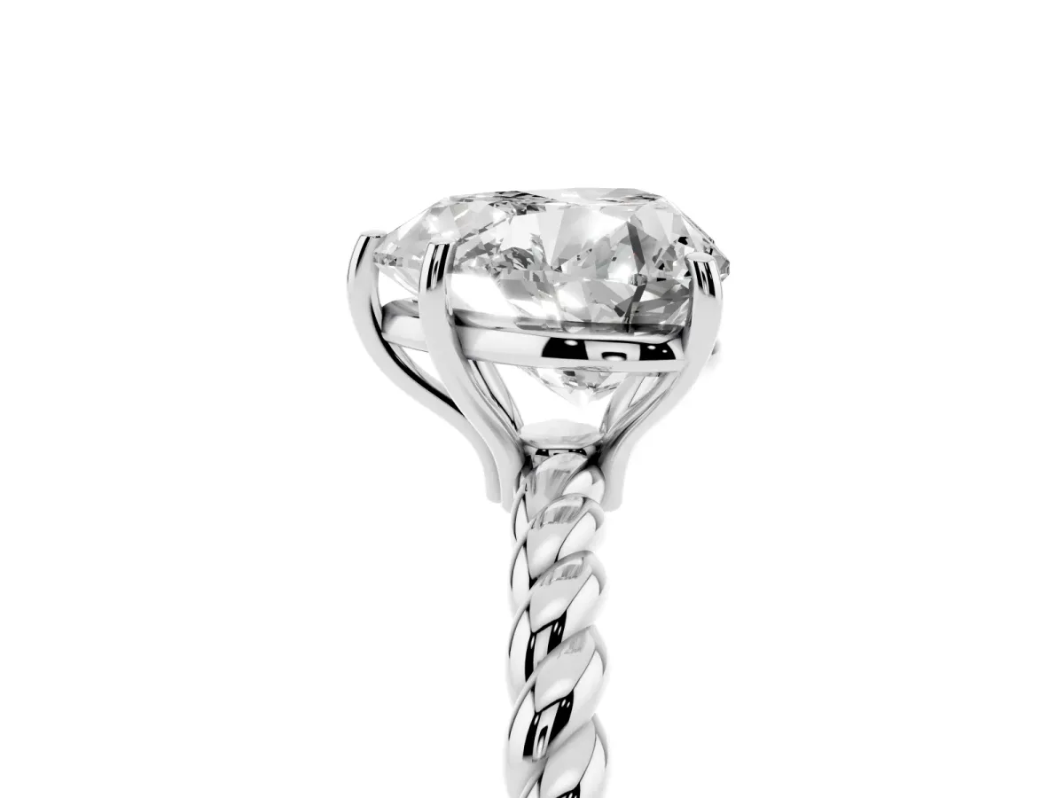 Heart Cut Solitaire Twist Band Ring with Four-Prong Setting Platinum