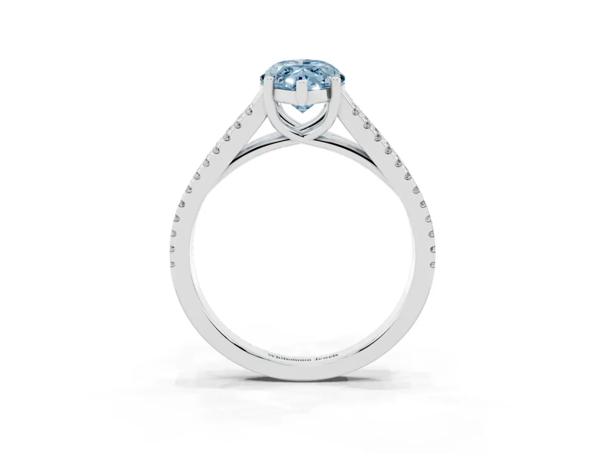 Fancy Blue Marquise Cut Diamond Solitaire Engagement Ring with Split Shank Pavé Band Silver