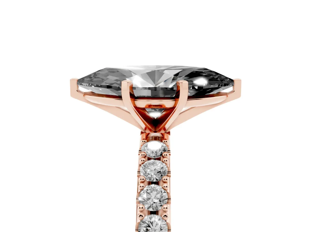 Fancy Black Marquise Cut Diamond Solitaire Pavé Band with Four-Prong Setting Rose gold