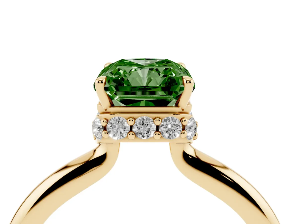 Fancy Green Radiant Cut Brilliant Solitaire Engagement Ring with Six-Prong Setting and Classic Band Yellow gold