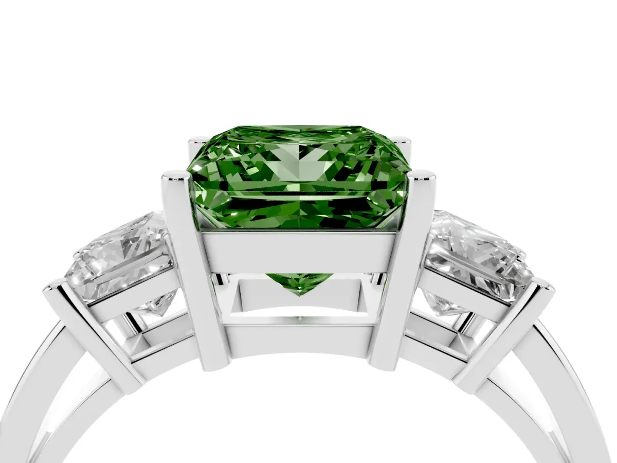 Fancy Green Three-Stone Princess Cut Cut Solitaire Ring with Prong Setting Silver