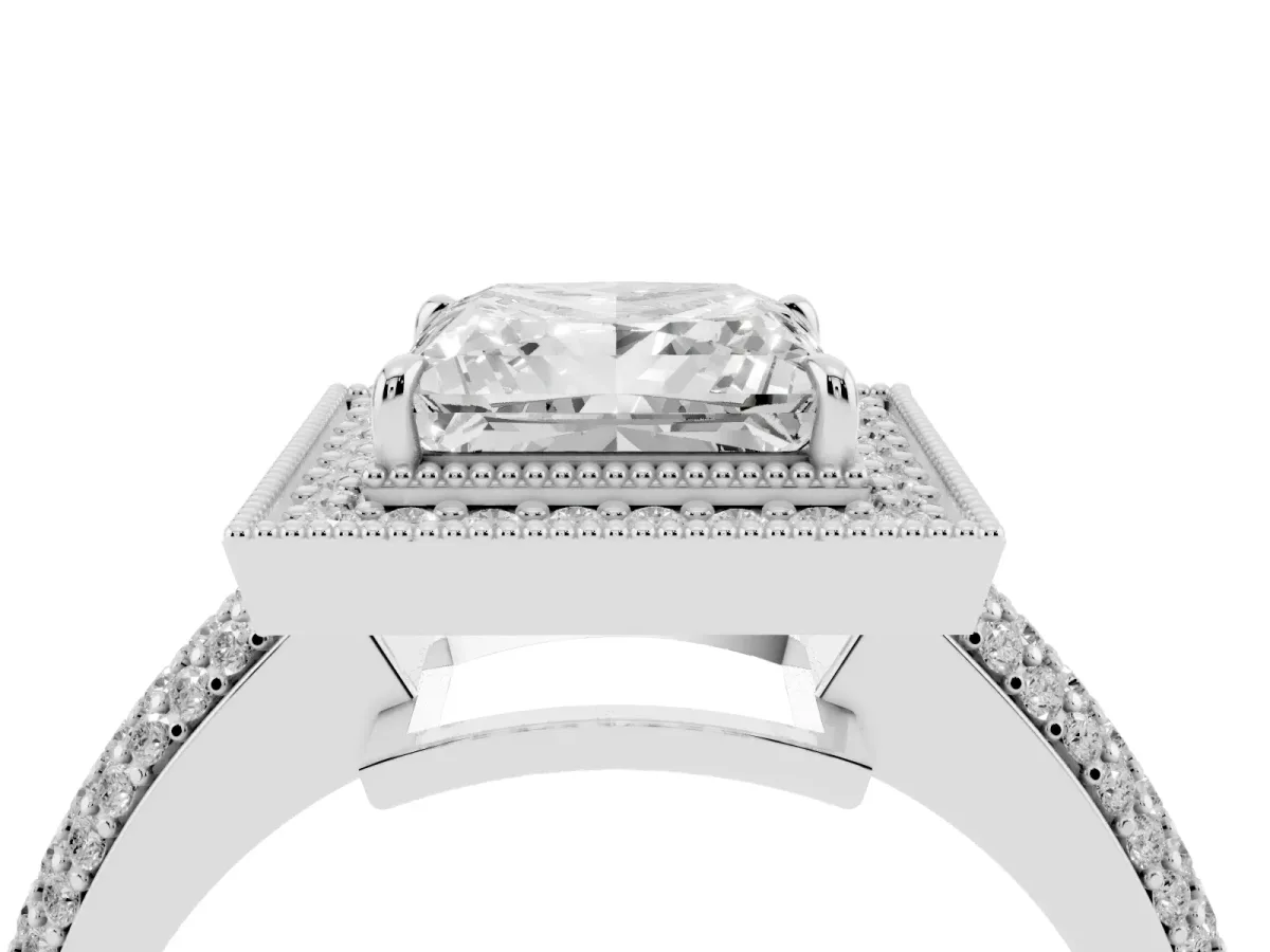 Princess Cut Cut Halo Diamond Pave Band with Four-Prong Setting Silver