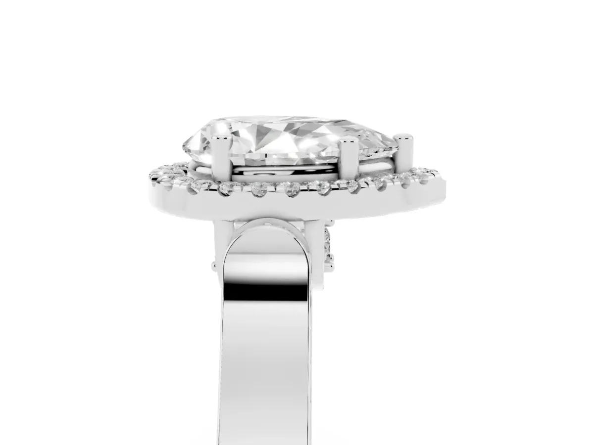 Pear Cut Halo Pave Split Shank Prong Setting Ring Silver