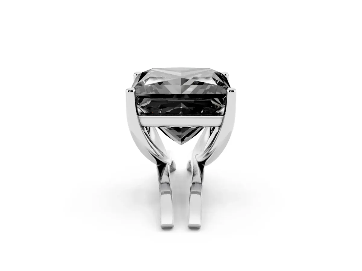 Fancy Black Princess Cut Cut Diamond Solitaire Engagement Ring with Tapered Plain Band and Four-Prong Setting White gold