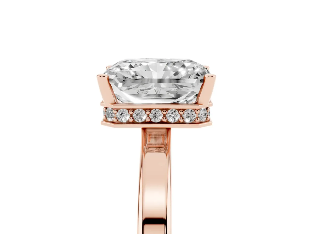 Radiant Cut Cut Solitaire Engagement Ring with Four-Prong Setting on a Classic Band Rose gold