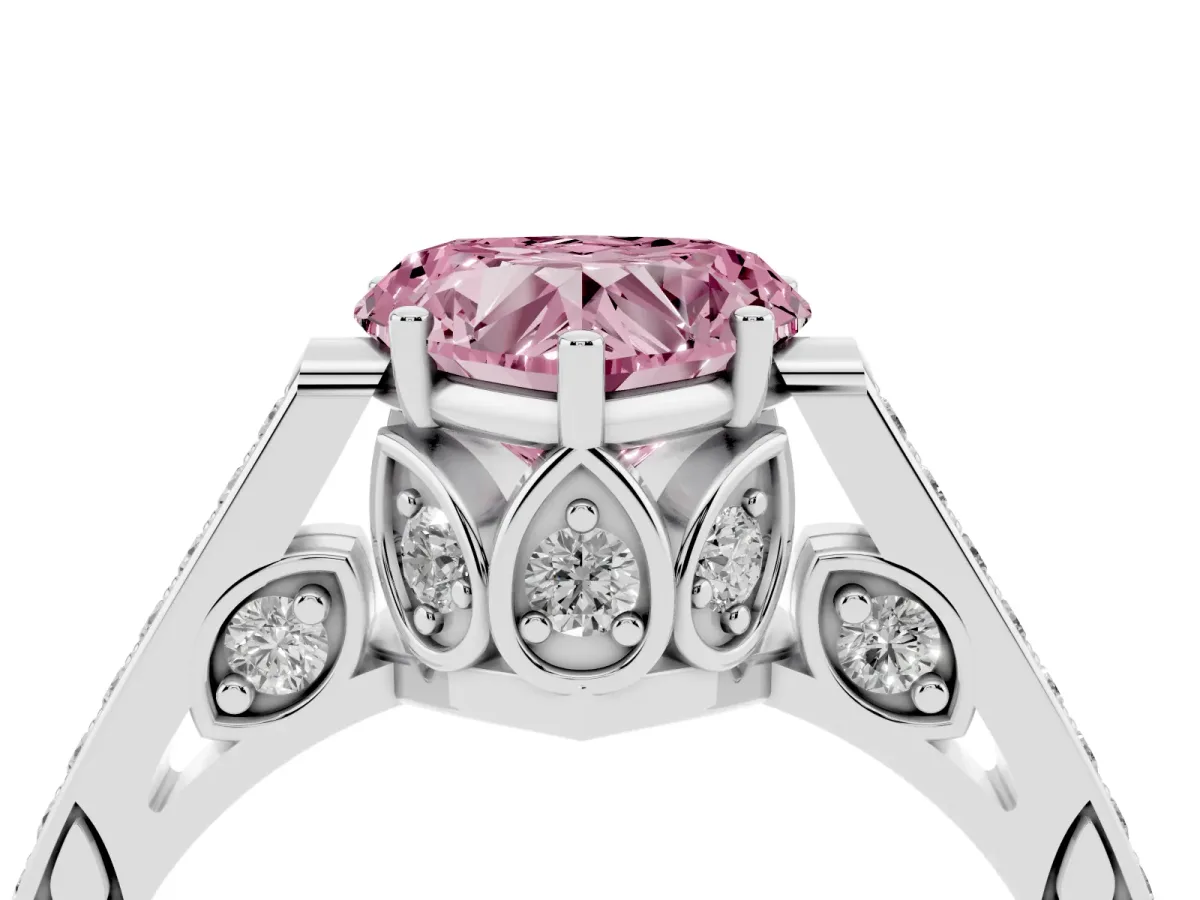 Fancy Pink Heart Cut Cut Cathedral Pave Diamond Engagement Ring with Six-Prong Setting Platinum