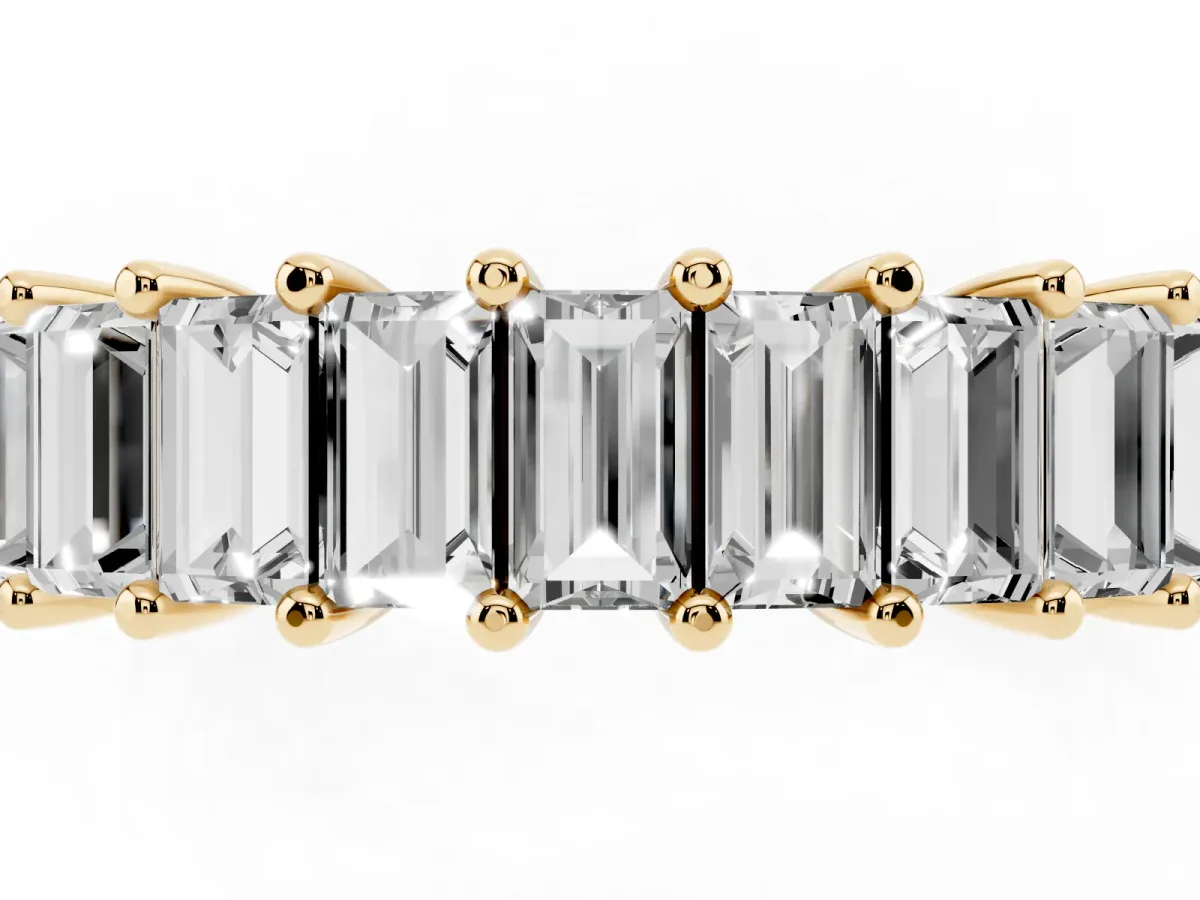 Baguette Cut Half Eternity Band with Shared Prong Setting Yellow gold