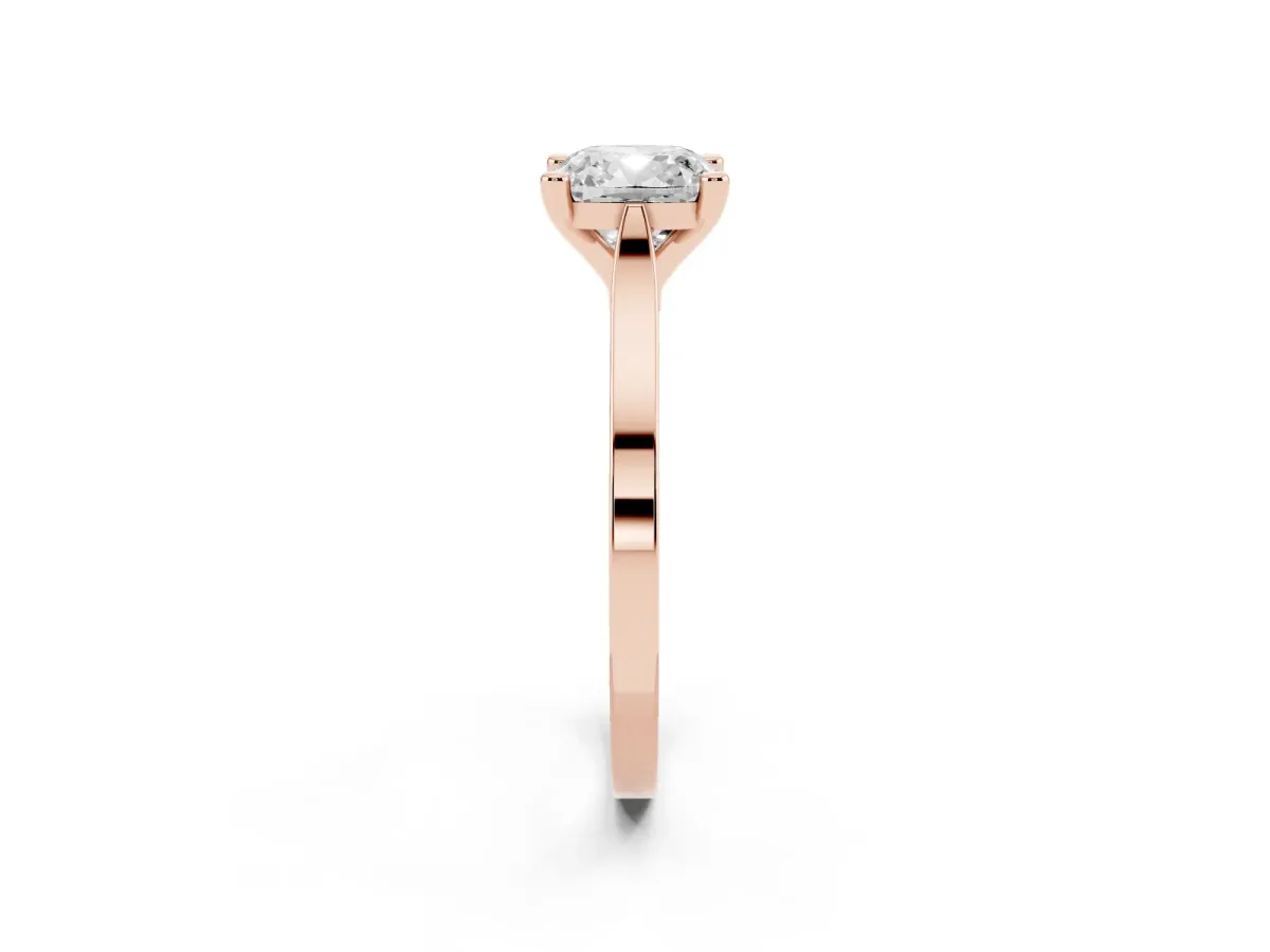 Cushion Cut Solitaire Diamond Ring with Four-Prong Setting and Tapered Band Rose gold