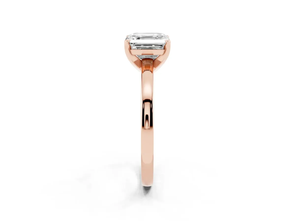 Asscher Cut Solitaire Diamond Engagement Ring with Four-Prong Setting on a Classic Band Rose gold