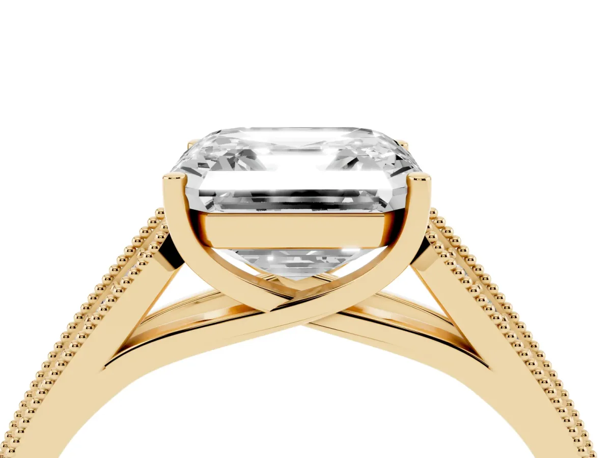 Asscher Cut Cut Pave Split Shank Engagement Ring with Four-Prong Setting Yellow gold