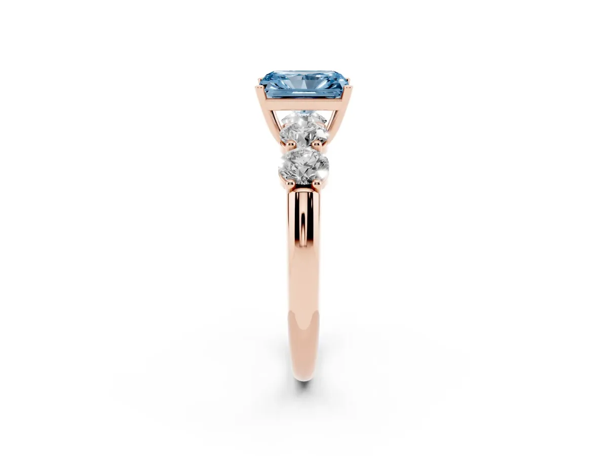 Fancy Blue Radiant Cut Cut Five-Stone Prong Set Diamond Ring with Classic Band Rose gold
